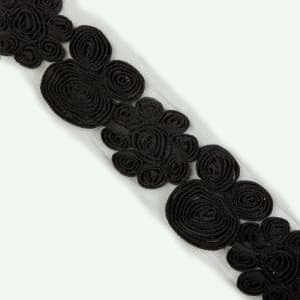 Тесьма декоративная "Объемные розы" T001, черный, 6 см (намотка 7,5 ярдов)