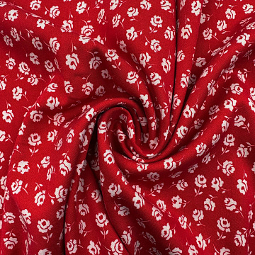 Вискоза-твил "Цветы" GR-016, красный, белый, 110 г/м², 150 см