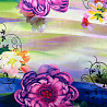 Сатин (атлас) принт "Цветы" D9875, розовый, синий, 100 г/м², 150 см фото № 4