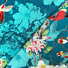 Шифон принт "Цветы и птицы" D1 темно-бирюзовый, красный, 150 см, 70 г/м² фото № 3