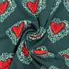 Трикотаж "Оттоман" принт сердечки EMP024, темно-зеленый, красный, 150 см, 270 г/м² фото №1