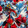Трикотаж масло браш "Цветы" D RY21523 красный, джинсовый, 150 см, 200 г/м² фото №1