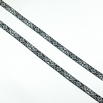 Тесьма декоративная жаккардовая T204 черный, белый, 1,2 см (намотка 25 ярдов)