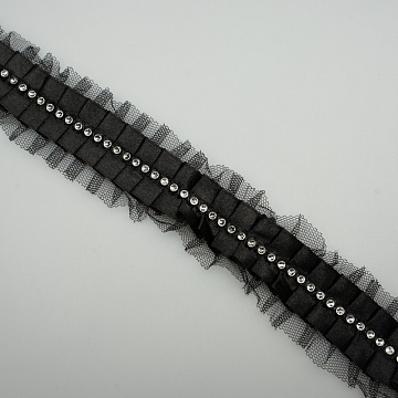 Тесьма декоративная Т 112-1 черный, серебро, 4 см (намотка 10 ярдов)