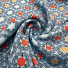 Вискоза-твил "Геометрические цветы" GR-005, голубой, оранжевый, 110 г/м², 150 см фото №1
