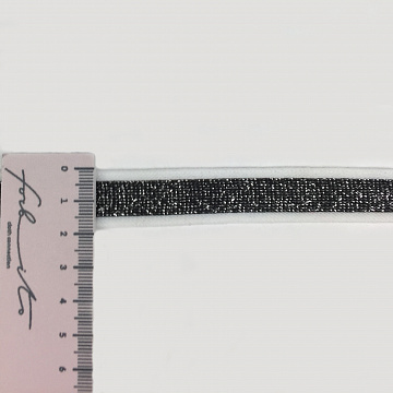 Лампас трикотажный с люрексом T T053 белый, черный, серебро, 2 см (намотка 77 ярдов)