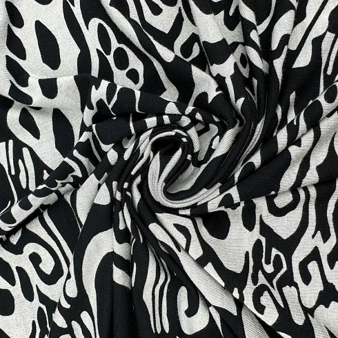 Трикотаж вискоза набивная "Абстракция" RY 20137, черный, светло-серый, 150 см, 200 г/м²