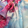 Шифон газовый двухсторонний бордюр "Цветочный" 830-67, голубой, розовый, 150 см, 60 г/м² фото № 2