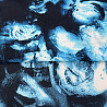 Креп плательный "Цветы" R157, черничный, голубой, 150 см, 100 г/м² фото № 3