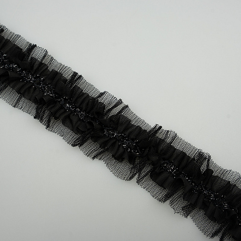 Тесьма декоративная T 134-1 черный, 5 см (намотка 10 ярдов)