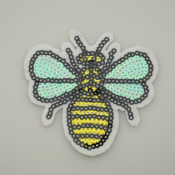 Термонаклейка "Пчела" с пайетками A-004 черный, сиреневый, 7,5 см