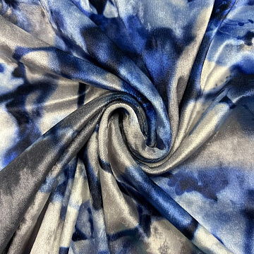 Трикотаж велюр "Сакура" VLP208Z, голубой, серый, 150 см, 240 г/м²