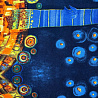 Трикотаж масло набивное купон "Абстракция" D13 синий, оранжевый, 150 см, 200 г/м² фото № 5