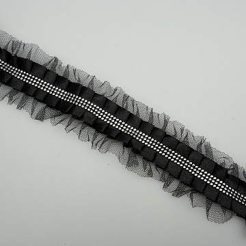 Тесьма декоративная T 111-1 черный, серебро, 5 см (намотка 10 ярдов)