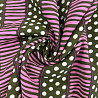 Блузочная ткань с вискозой "Горохи и черточки" D7048, хаки, темно-розовый, 90 г/м², 150 см фото №1