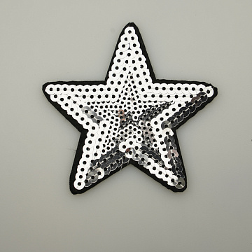 Термонаклейка "Звезда" с пайетками KL-152 серебро, 7,5 см