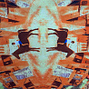 Трикотаж масло набивное купон "Абстракция" D13 синий, оранжевый, 150 см, 200 г/м² фото № 4