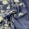 Джинс вышивка двухсторонний бордюр "Цветы" FQK022A, деним, белый, 120 г/м², 136-137 см фото №1