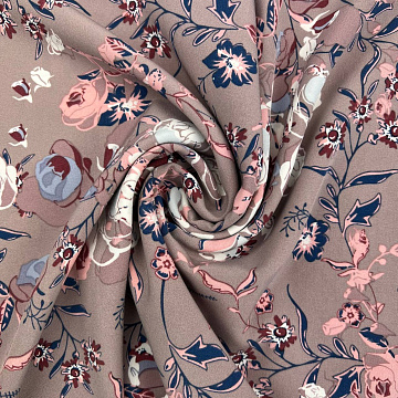 Ниагара принт "Цветы" N4241 бежево-розовый, джинсовый, 150 см, 110 г/м²