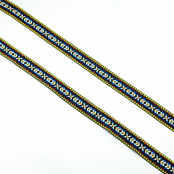 Тесьма декоративная жаккардовая T205 черный, белый, 2 см (намотка 25 ярдов)