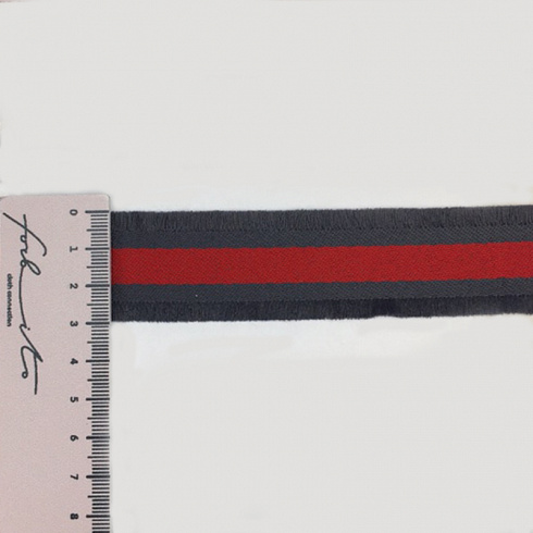Лента лампасная с бахромой T1090 темно-серый, красный, 3 см (намотка 50 ярдов)