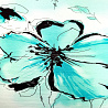 Трикотаж вискоза набивная "Цветы" D2, белый, бирюзовый, 150 см, 200 г/м² фото № 2