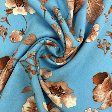 Ниагара принт "Цветы" N6817 голубой, коричнево-бежевый, 150 см, 110 г/м²