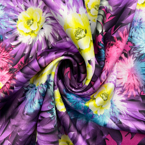 Сатин (атлас) принт "Цветы" D9873, малиновый, фиолетовый, 100 г/м², 150 см