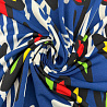 Трикотаж масло набивное "Цветы" R-214 синий, красный, 150 см, 200 г/м² фото №1
