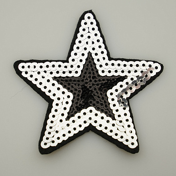 Термонаклейка "Звезда" с пайетками KL-152 серебро, черный, 7,5 см