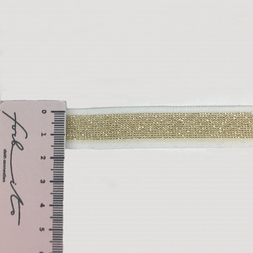 Лампас трикотажный с люрексом T T068 белый, золото, 2 см (намотка 77 ярдов)