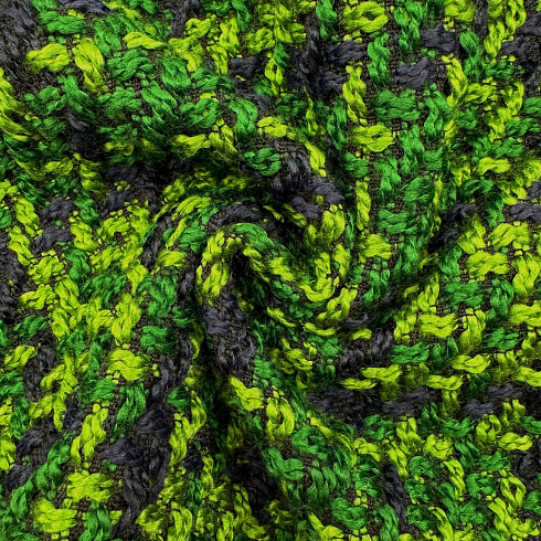 Пальтово-костюмная букле "Клетка", зеленый, 150 см, 300 г/м²