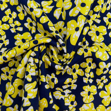 Трикотаж джерси принт "Цветы" EMP006, темно-синий, желтый, 270 г/м², 150 см