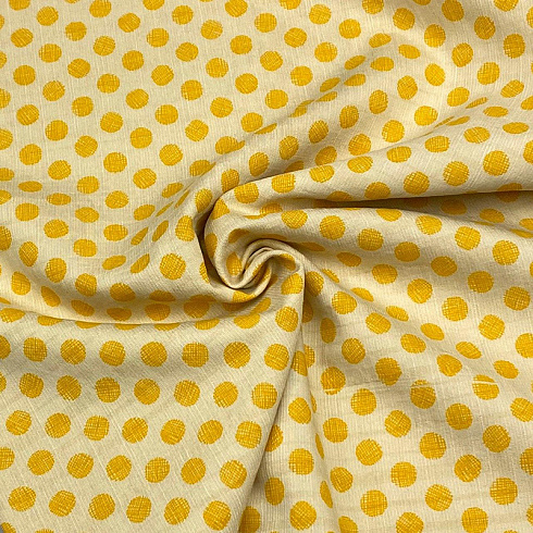 Блузочная ткань с вискозой "Горошек" D1903, молочный, желтый, 112 г/м², 148 см