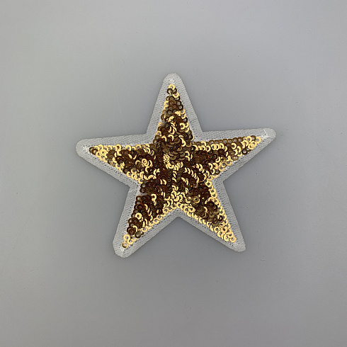 Термонаклейка "Звезда" с пайетками KL-104 золото, 8,5 см