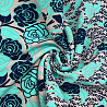 Трикотаж "Оттоман" принт цветы односторонний бордюр, мятный, темно-синий, 150 см,  270 г/м² фото №1
