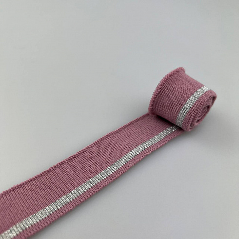 Подвяз трикотажный с люрексом R18 пыльно-розовый, серебро, 2,5 см