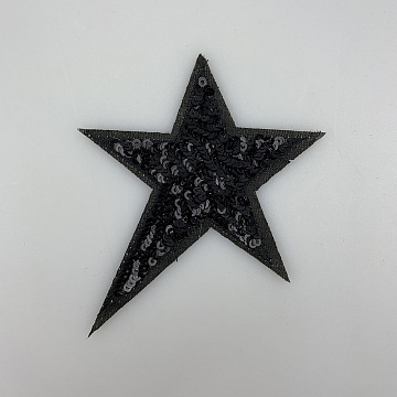 Термонаклейка "Звезда ассиметричная" с пайетками KL-105 черный, 9,5 см