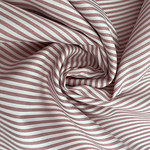 Блузочная ткань "Полосы" D10, розовый, белый, 150 см, 150 г/м²