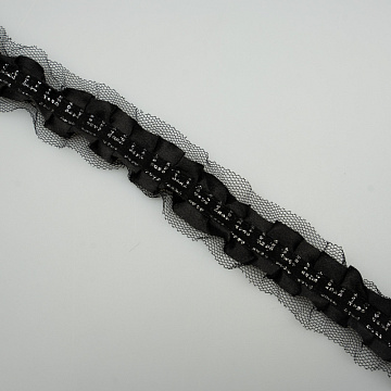 Тесьма декорированная T 116-1 черный, серебро, 4 см (намотка 10 ярдов)