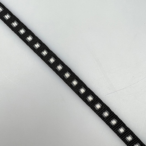 Тесьма декоративная жаккардовая T203-1 черный, белый, 1 см (намотка 25 ярдов)