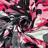 Трикотаж вискоза набивная "Цветы" D6, розовый, черный, 150 см, 200 г/м² фото №1
