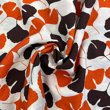 Блузочная ткань с вискозой "Листья" D19001, оранжевый, коричневый, 90 г/м², 150 см