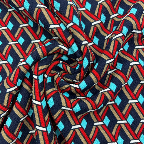 Трикотаж ливерпуль принт "Ромбы" HN-022, темно-синий, красный, 250 г/м², 150 см