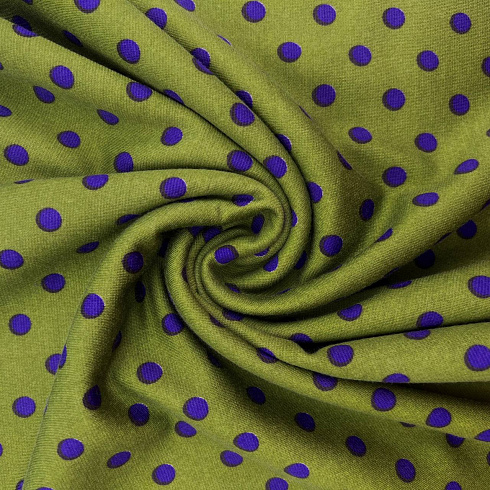 Трикотаж джерси "Горохи" фиолетовый, травяной-зеленый, 150 см, 270 г/м²
