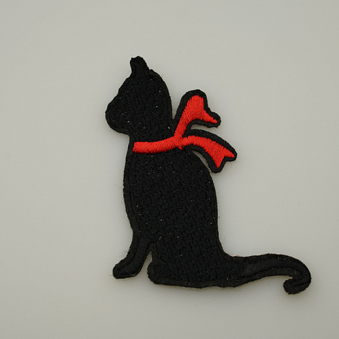 Термонаклейка "Кошка" KL-11 черный, красный, 7 см