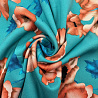 Вискоза-твил "Цветы" GR-014, оранжевый, бирюзовый, 150 см, 110 г/м² фото №1