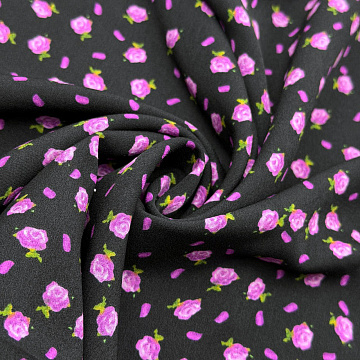 Плательная принт "Цветочный" D#5, черный, розовый, 150 см, 73 г/м²