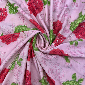 Трикотаж масло набивное "Розы" арт.3010 светло-розовый, алый, 150 см, 200 г/м²