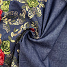 Джинс вышивка двухсторонний бордюр Цветы" D2, деним, красный, 196 г/м², 145 см фото №1